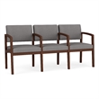 Lenox Wood Reception Waiting 3-Seat Tandem Seating / Walnut Wood / Light Gray