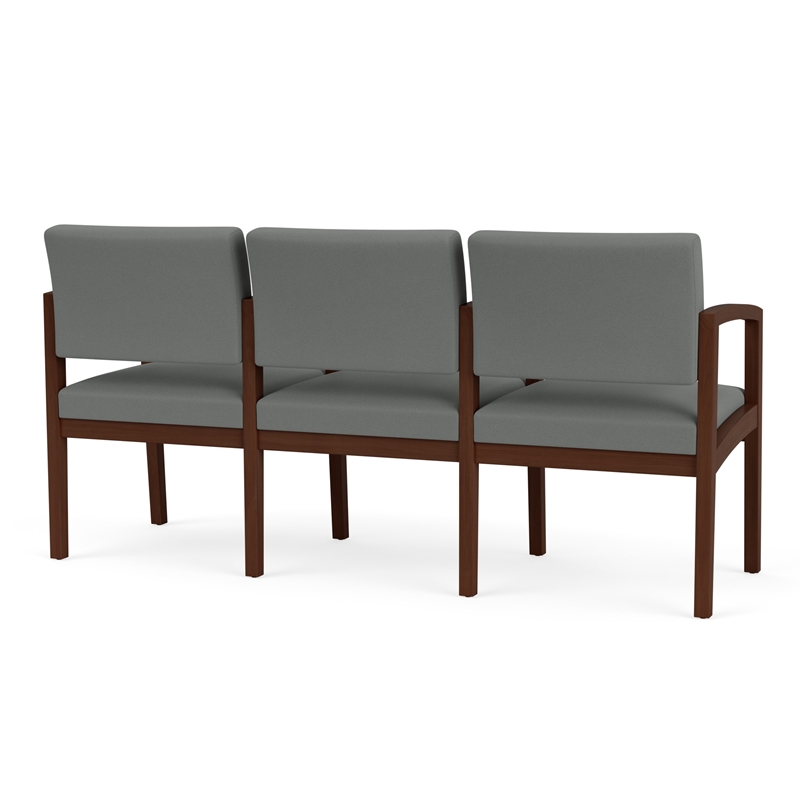 Lenox Wood Reception Waiting 3-Seat Tandem Seating / Walnut Wood / Light Gray