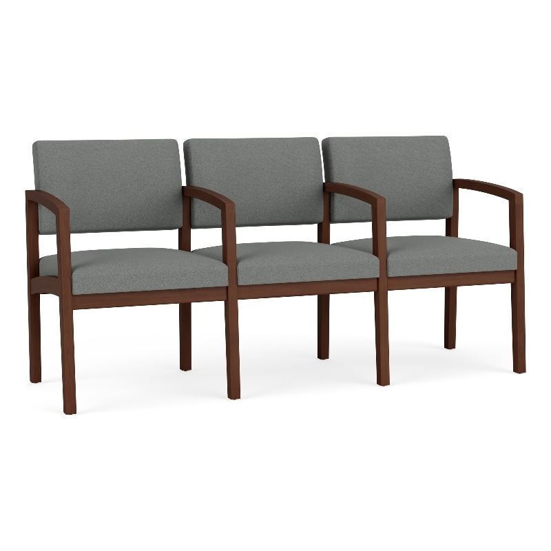 Lenox Wood Reception Waiting 3-Seat Tandem Seating / Walnut Wood / Light Gray