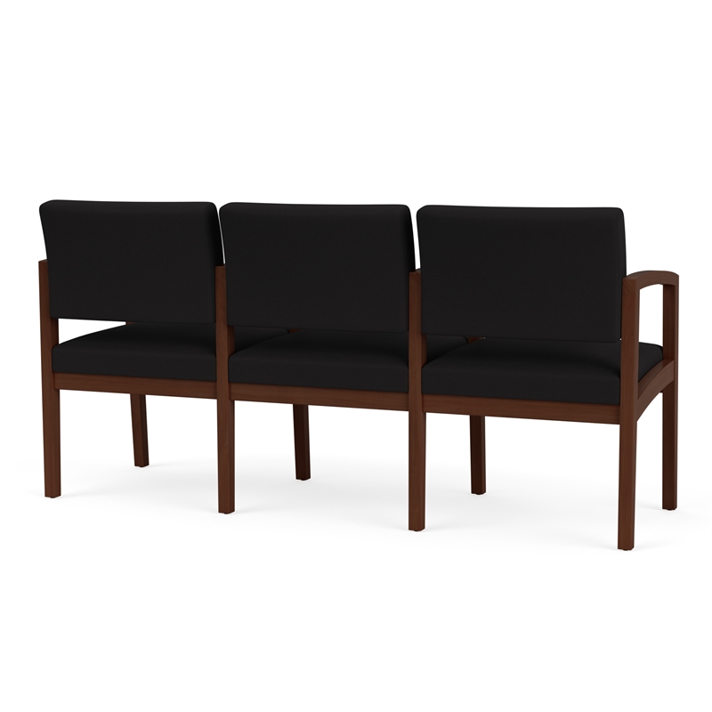Lenox Wood Reception Waiting 3-Seat Tandem Seating / Walnut Wood / Black