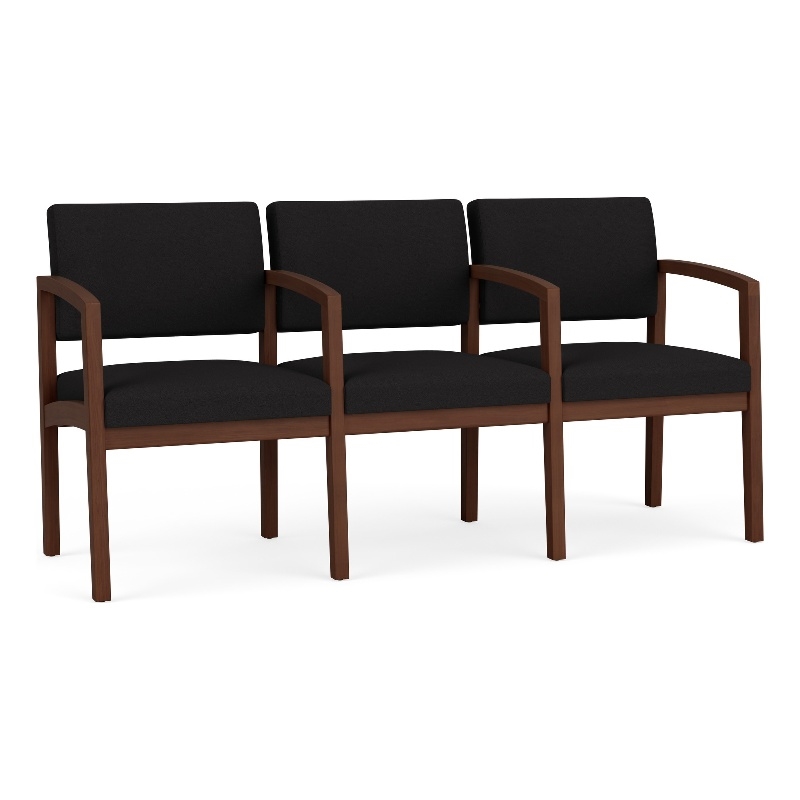 Lenox Wood Reception Waiting 3-Seat Tandem Seating / Walnut Wood / Black