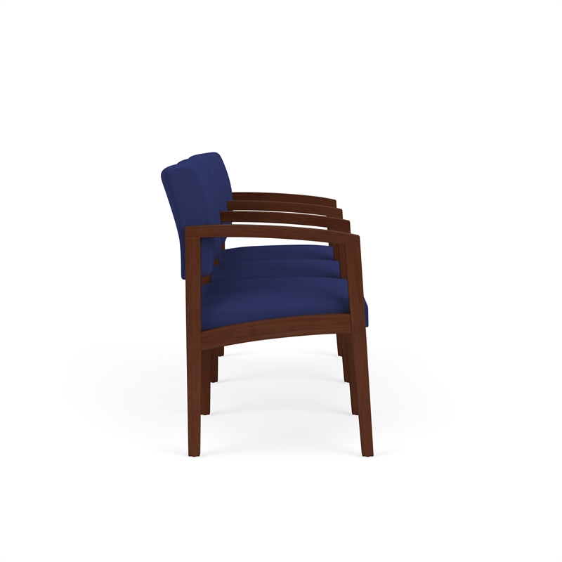 Lenox Wood Reception Waiting 3-Seat Tandem Seating / Walnut Wood / Blue