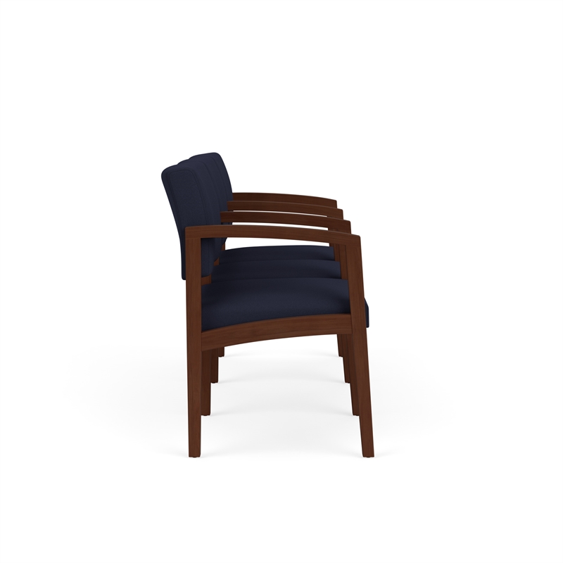 Lenox Wood Reception Waiting 3-Seat Tandem Seating / Walnut Wood / Navy Blue
