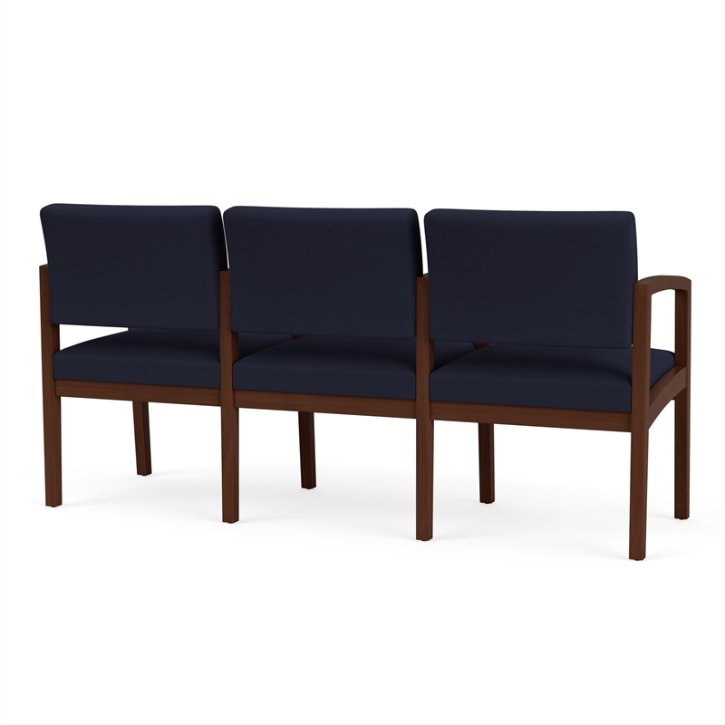 Lenox Wood Reception Waiting 3-Seat Tandem Seating / Walnut Wood / Navy Blue