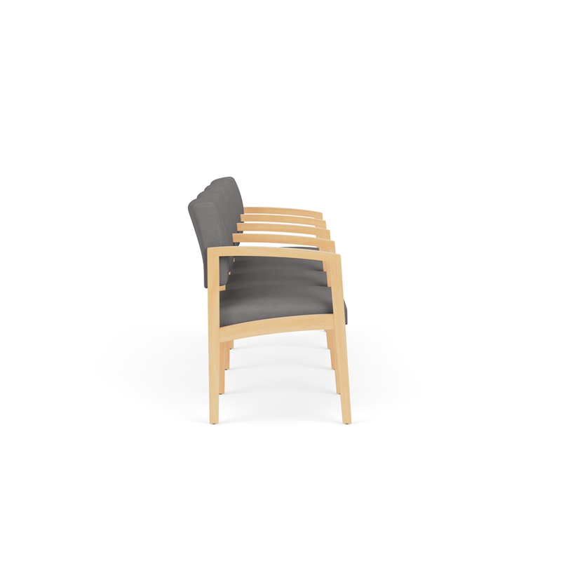 Lenox Wood Reception Waiting 4-Seat Tandem Seating / Natural Wood / Light Gray
