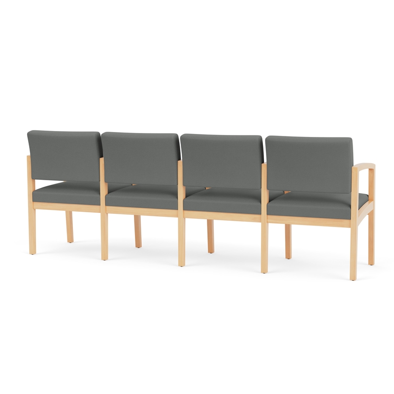 Lenox Wood Reception Waiting 4-Seat Tandem Seating / Natural Wood / Light Gray