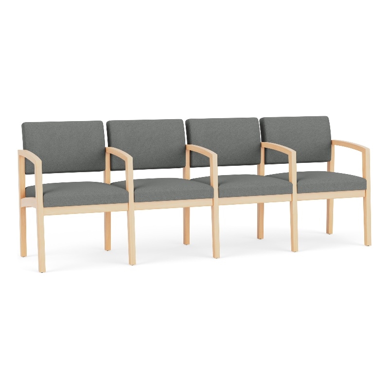 Lenox Wood Reception Waiting 4-Seat Tandem Seating / Natural Wood / Light Gray