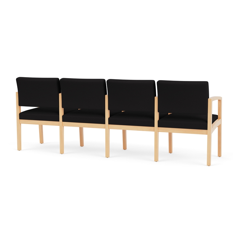 Lenox Wood Reception Waiting 4-Seat Tandem Seating / Natural Wood / Black