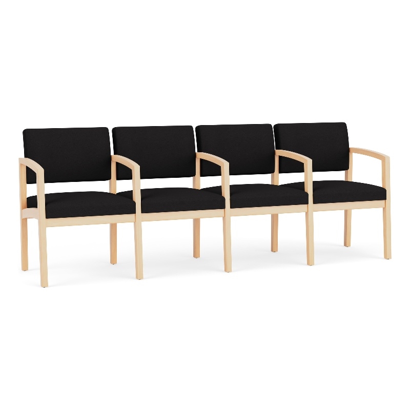 Lenox Wood Reception Waiting 4-Seat Tandem Seating / Natural Wood / Black