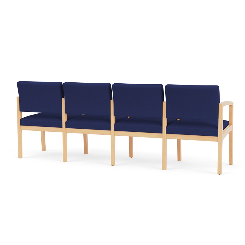 Lenox Wood Reception Waiting 4-Seat Tandem Seating / Natural Wood / Blue