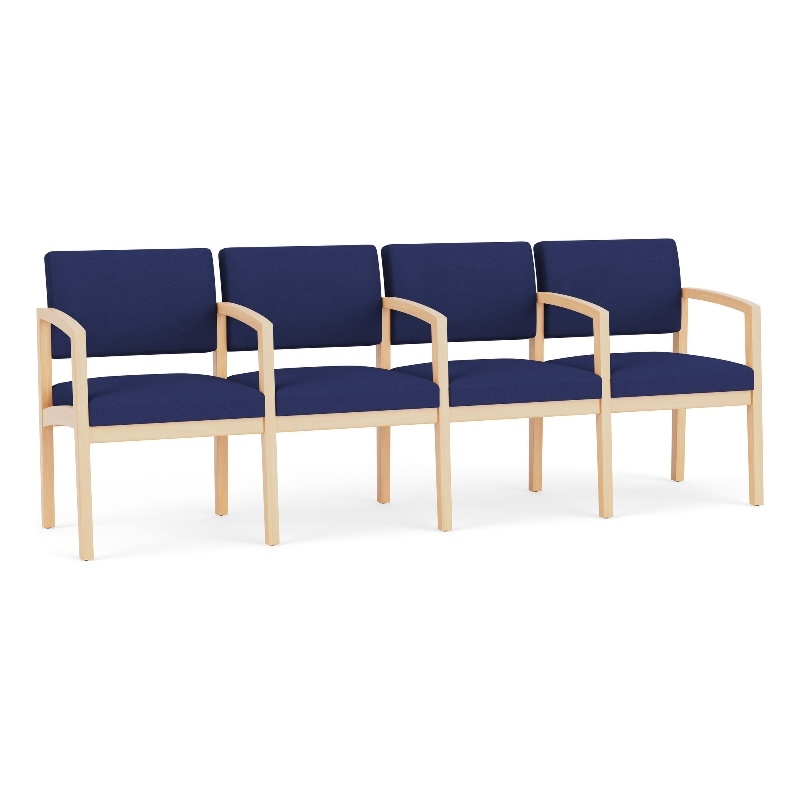 Lenox Wood Reception Waiting 4-Seat Tandem Seating / Natural Wood / Blue