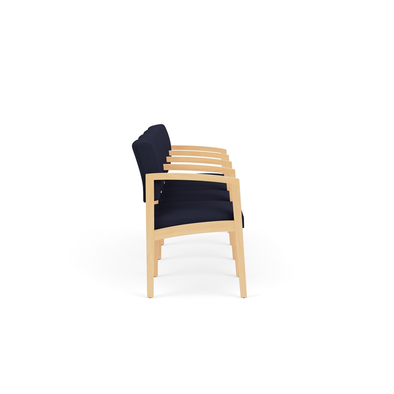Lenox Wood Reception Waiting 4-Seat Tandem Seating / Natural Wood / Navy Blue