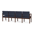 Lenox Wood Reception Waiting 4-Seat Tandem Seating / Walnut Wood / Blue