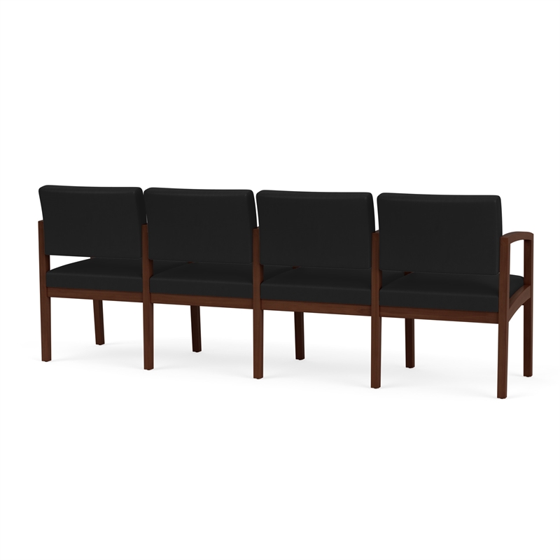 Lenox Wood Reception Waiting 4-Seat Tandem Seating / Walnut Wood / Black