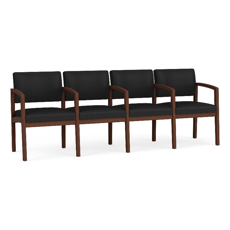 Lenox Wood Reception Waiting 4-Seat Tandem Seating / Walnut Wood / Black