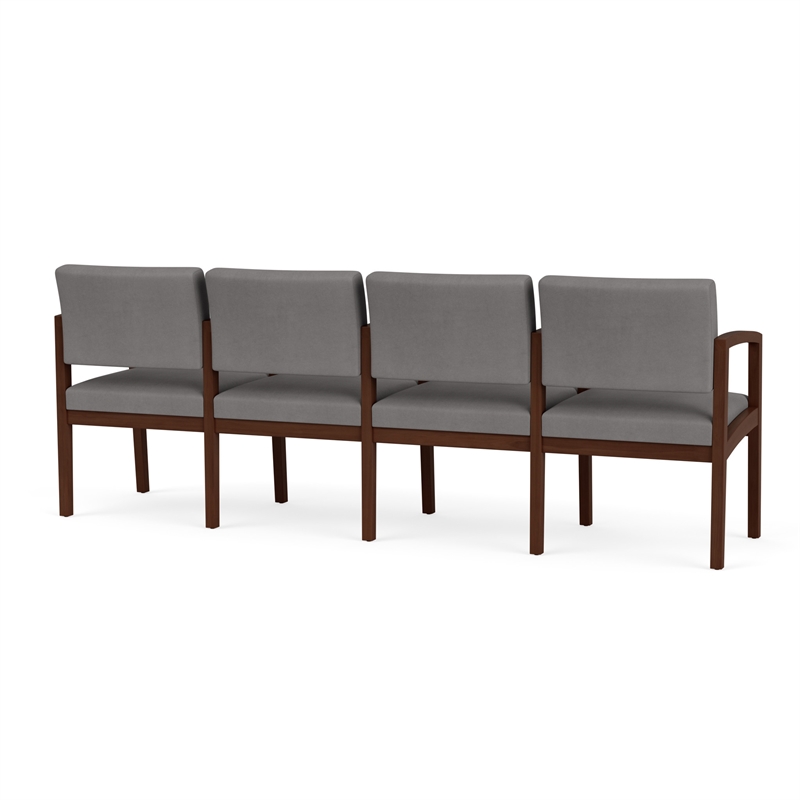 Lenox Wood Reception Waiting 4-Seat Tandem Seating / Walnut Wood / Light Gray