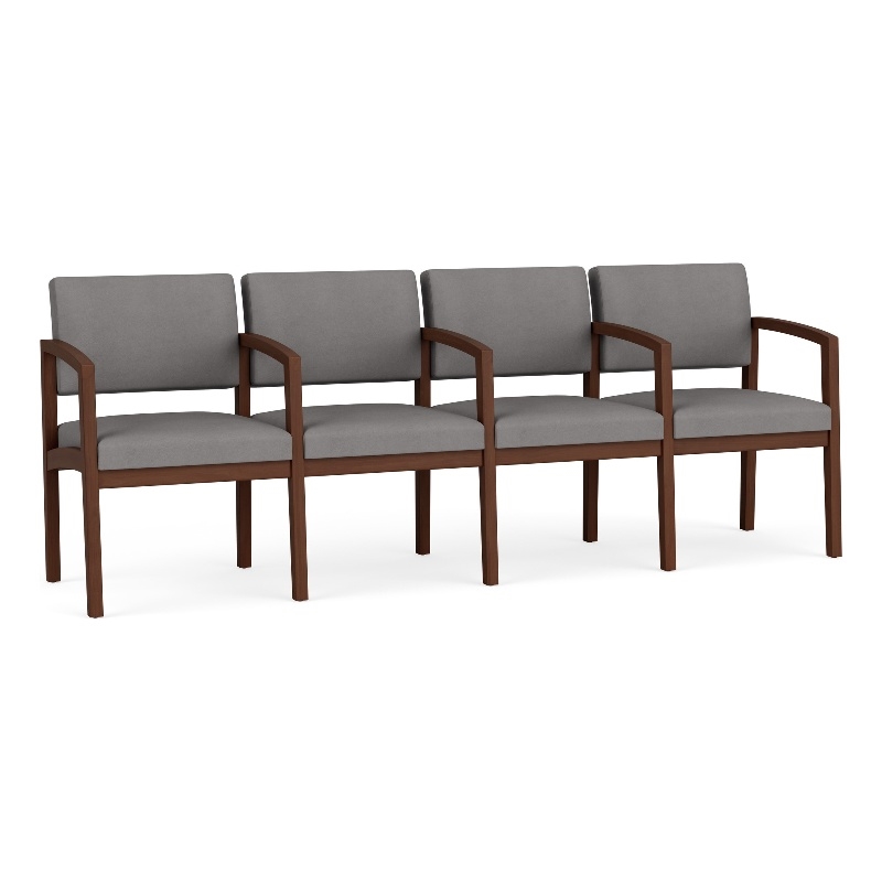 Lenox Wood Reception Waiting 4-Seat Tandem Seating / Walnut Wood / Light Gray