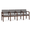 Lenox Wood Reception Waiting 4-Seat Tandem Seating / Walnut Wood / Light Gray