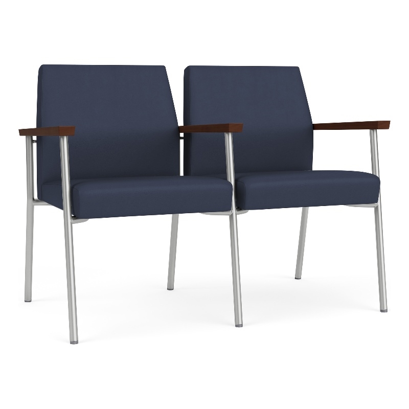 Mystic Reception Waiting Room Steel Tandem Seating / Silver Steel / Blue