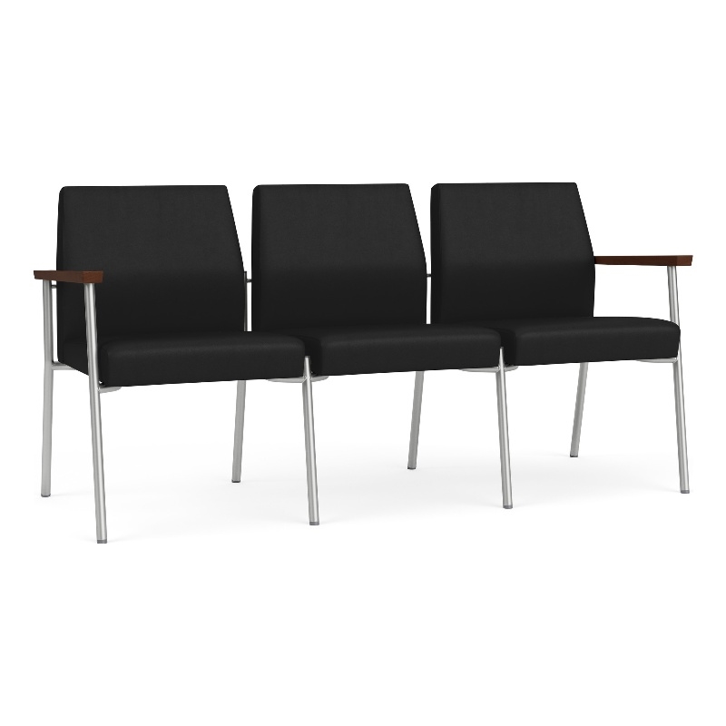 Mystic Reception Waiting Room 3-Seat Tandem Seating / Silver Steel / Black