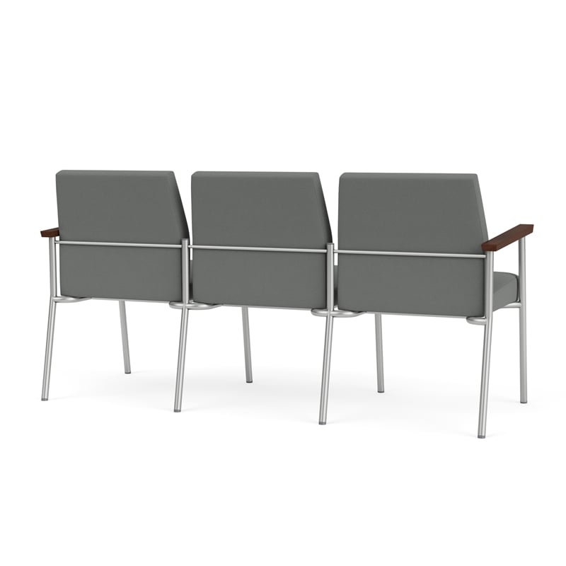 Mystic Reception Waiting 3-Seat Steel Tandem Seating / Silver Steel / Light Gray