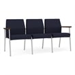 Mystic Reception Waiting 3-Seat Steel Tandem Seating / Silver Steel / Navy Blue