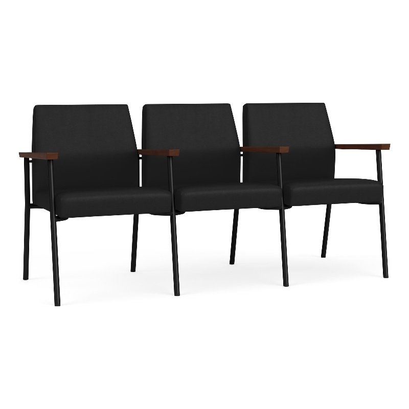 Mystic Reception Waiting 3-Seat Steel Tandem Seating / Black Steel / Black