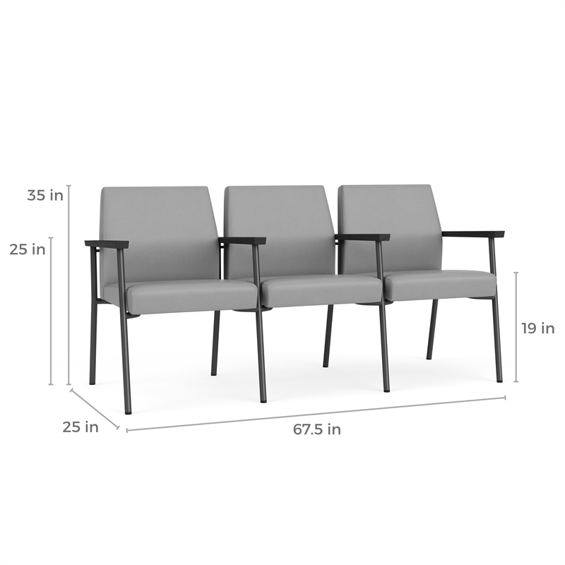 Mystic Reception Waiting 3-Seat Steel Tandem Seating / Black Steel / Light Gray
