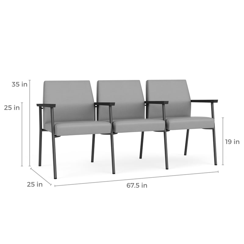 Mystic Reception Waiting 3-Seat Tandem Seating / Charcoal Steel / Brown