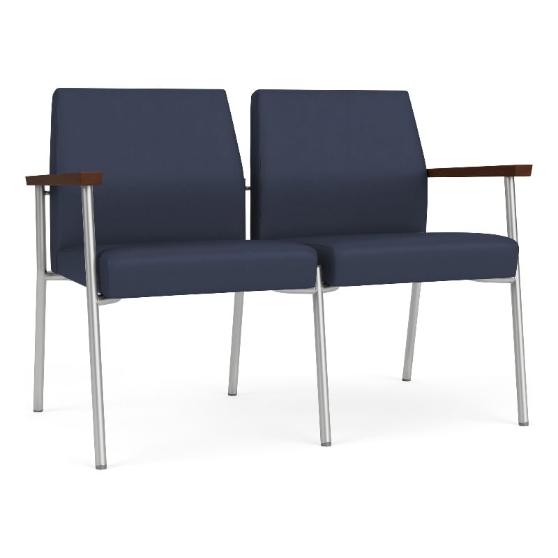 Mystic Reception Waiting Room 2-Seat Tandem Seating / Silver Steel / Blue