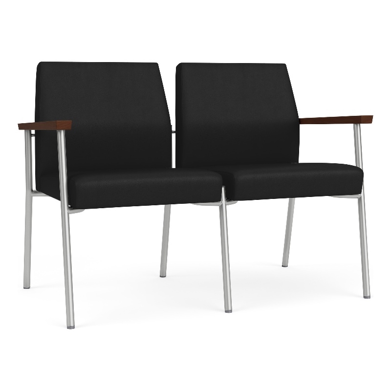 Mystic Reception Waiting Room 2-Seat Tandem Seating / Silver Steel / Black