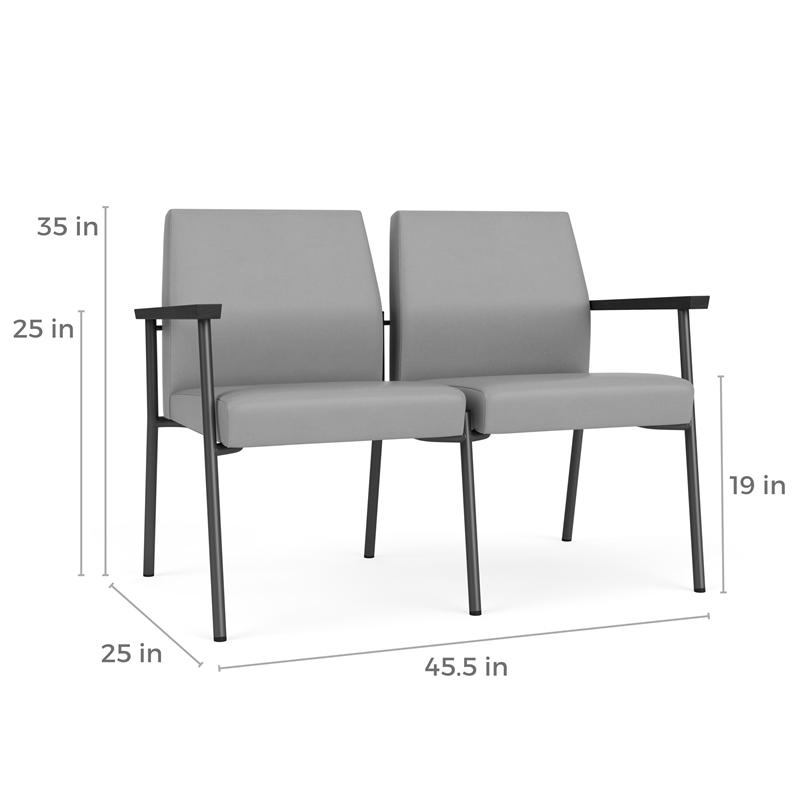Mystic Reception Waiting Room 2-Seat Tandem Seating / Silver Steel / Brown