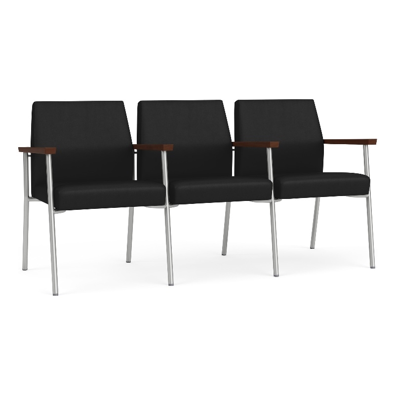 Mystic Reception Waiting Room 3-Seat Tandem Seating / Silver Steel / Black