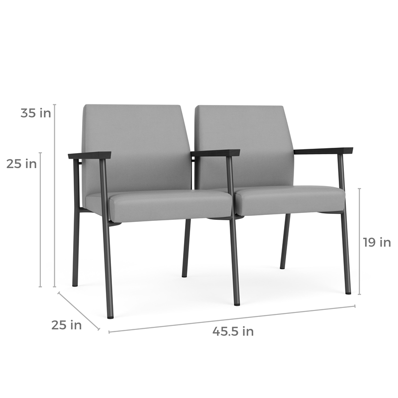 Mystic Reception Waiting 2-Seat Steel Tandem Seating / Black Steel / Light Gray