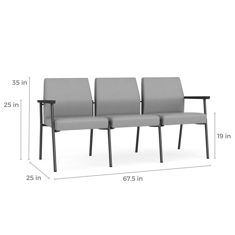 Mystic Reception Waiting Room 3-Seat Tandem Seating / Black Steel / Brown