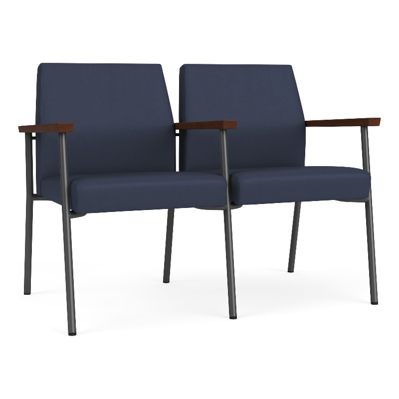Mystic Reception Waiting Room Steel Tandem Seating / Charcoal Steel / Blue