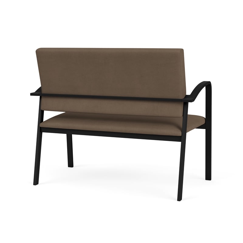 Newport Reception Waiting Room Healthcare 2-Seat Loveseat / Black Steel / Brown