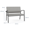 Newport Reception Waiting Room 2-Seat Loveseat / Black Steel / Light Gray