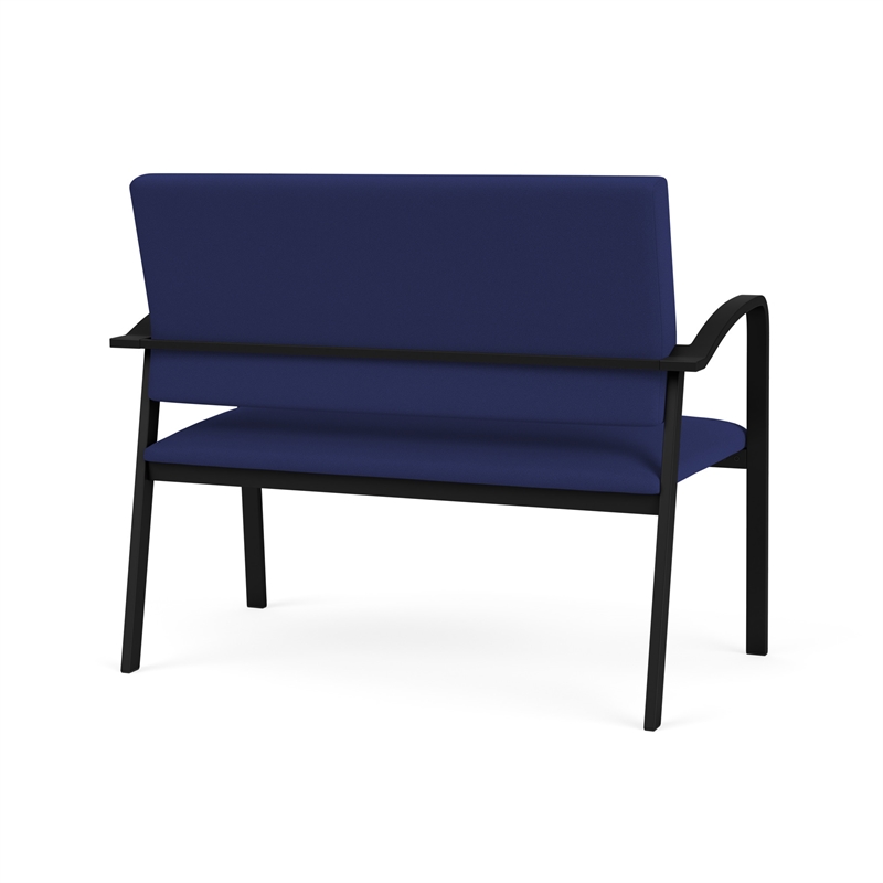 Newport Reception Waiting Room Healthcare 2-Seat Loveseat / Black Steel / Blue