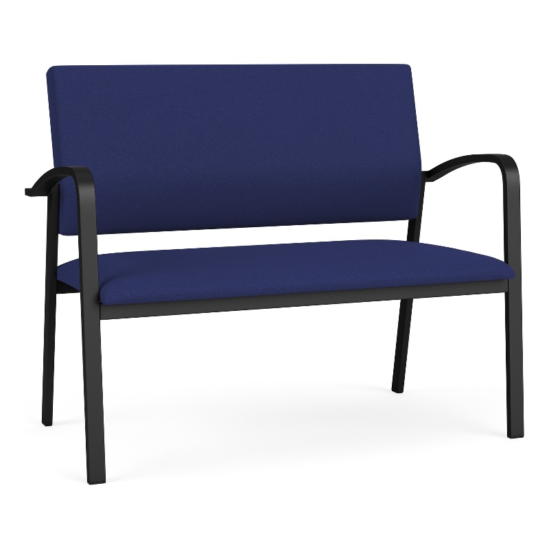 Newport Reception Waiting Room Healthcare 2-Seat Loveseat / Black Steel / Blue