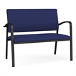 Newport Reception Waiting Room Healthcare 2-Seat Loveseat / Black Steel / Blue