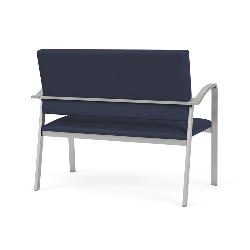 Newport Reception Waiting Room Healthcare 2-Seat Loveseat / Silver Steel / Blue