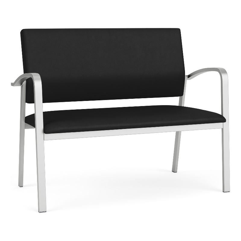 Newport Reception Waiting Room Healthcare 2-Seat Loveseat / Silver Steel / Black