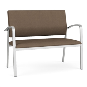 Newport Reception Waiting Room Healthcare 2-Seat Loveseat / Silver Steel / Brown