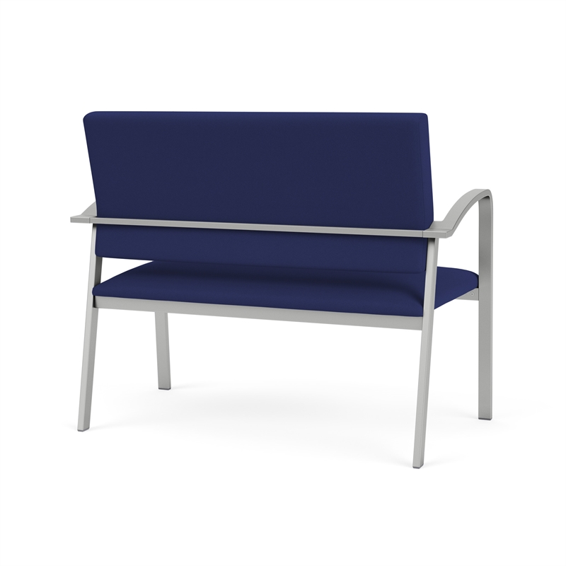 Newport Reception Waiting Room Healthcare 2-Seat Loveseat / Silver Steel / Blue