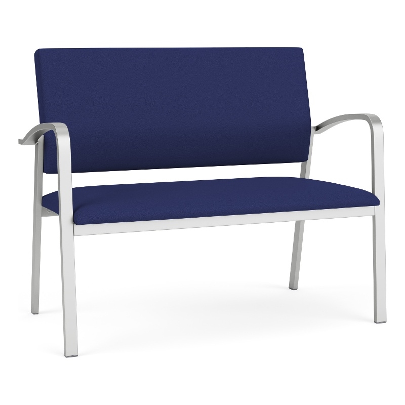 Newport Reception Waiting Room Healthcare 2-Seat Loveseat / Silver Steel / Blue