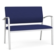 Newport Reception Waiting Room Healthcare 2-Seat Loveseat / Silver Steel / Blue