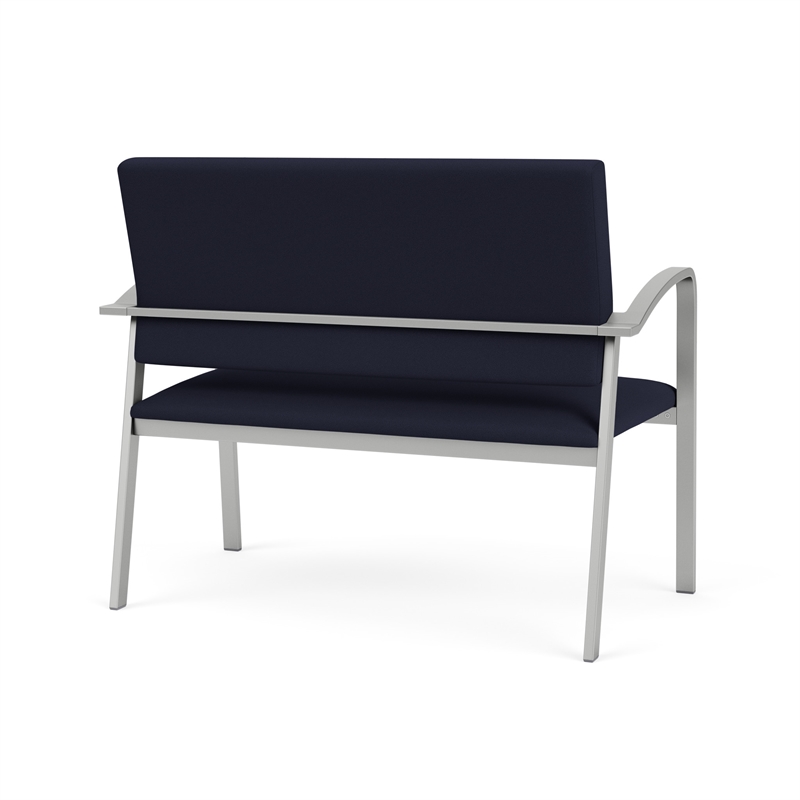 Newport Reception Waiting Room 2-Seat Loveseat / Silver Steel / Navy Blue