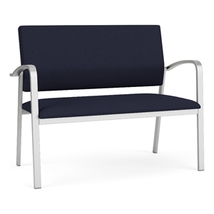 Newport Reception Waiting Room 2-Seat Loveseat / Silver Steel / Navy Blue