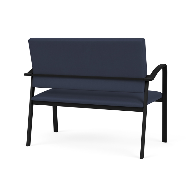 Newport Reception Waiting Room Healthcare 2-Seat Loveseat / Black Steel / Blue